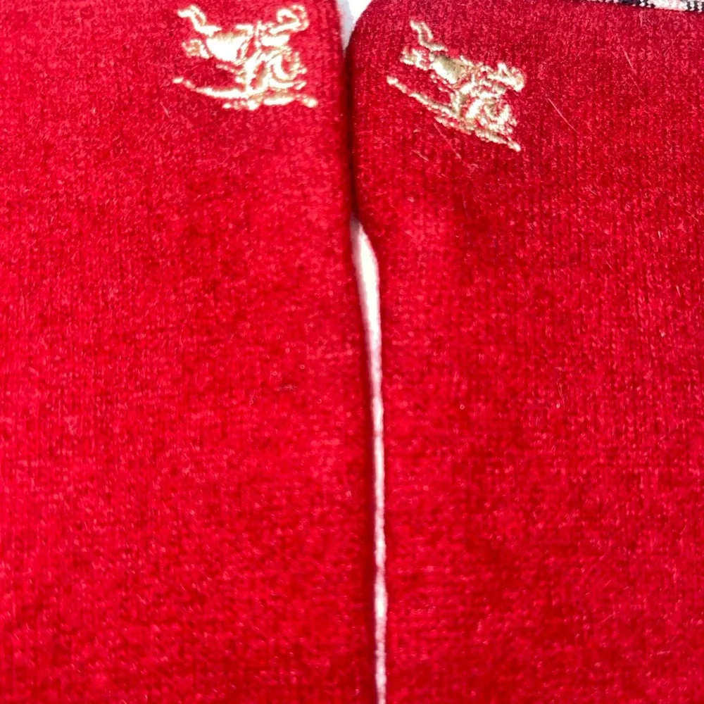 Burberry Wool Women’s Gloves Nova Check Logo Embroidery Red O/SFM - Picture 6 of 12